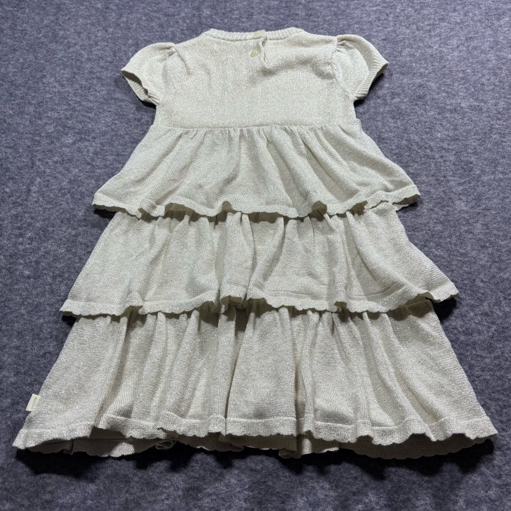 DKNY Girls Cream Tiered Knit Dress with Puff Sleeves - Picture 4 of 11